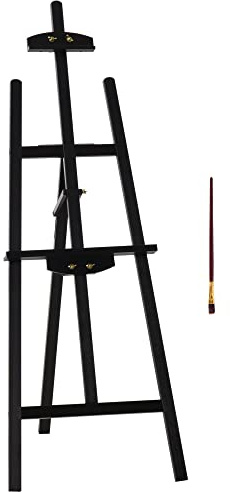 HOMCOM Cavalletto Pittura, 135 cm Cavalletto Treppiede per Dipingere su Tela, Cavalletto in Legno di Pino Regolabile, Portatile e Pieghevole con Pennello per Studio, Artisti e Pittori, Nero