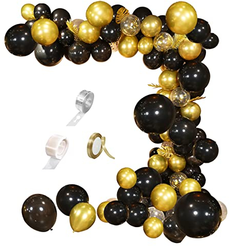 SANERYI Luftballons Gold Schwarz Girlande Kit 140stk Konfetti Ballonbogen Metallic Geburtstag Ballon Set für Bar Deko Abschluss Hochzeit JubiläUm Babyparty Party Hintergrund Dekorationen