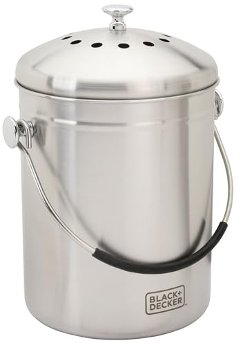 BLACK+DECKER Compost Bin, Stainless Steel, Countertop, 166 oz. (BDSTGAKT9702)