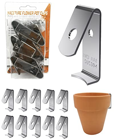 NACETURE 12 Pack Stainless Steel Plant Hangers Flower Pot Clips - Outdoor Wall Hook Metal Plant Stand Holds 5 to 8 Standard Flower Pot