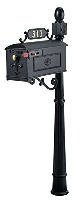GSi Williamsburg 311K Mailbox & Post System | Rust-Resistant Aluminum Mailbox with Address Plate, Scroll & Mounting Hardware – Powder Coated - Durable & Stylish Outdoor Mailbox (Numbers Not Included)