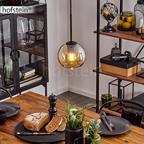 Hänglampa Koyoto, hängande lampa av metall/glas i svart/brak, 1-lampa i vintage/retro-design med skärm av glas (Ø 15 cm), höjd max. 147,5 cm, 1 x E27, utan glödlampa