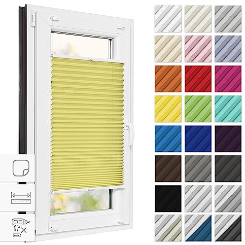 Estika Plissee zum kleben 125 cm x 150 cm - Gelb - Plissee ohne Bohren, Plissee kleben, Rollos für Fenster ohne Bohren, Jalousien Fenster für innen, Raffrollo, Fenster plissee