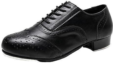 ZHENSI Tappskor för män Lågklackat Ballroom Dance Skor Brogue Snörskor Andas,Black,38 EU