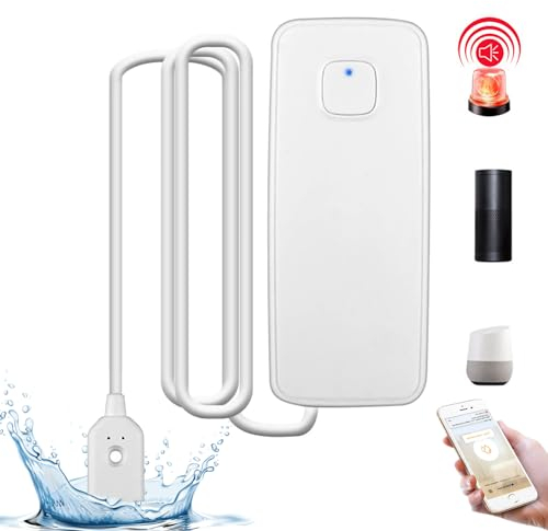 Sensor de fugas de agua Alarma de agua: 80 dB, detector wifi, sensor de nivel de agua, sensor de nivel de agua a través de la aplicación, sensor de agua inteligente, alarmas para baño, lavandería