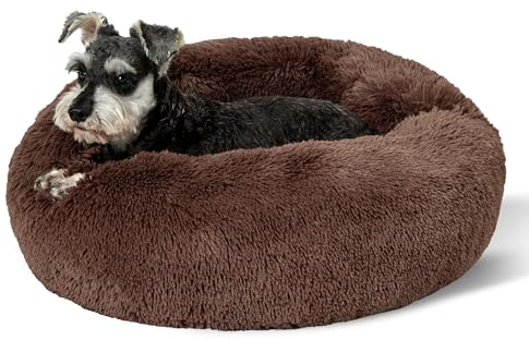 BEDSURE Hundebett waschbar Flauschiges Hundebett - Ø 60 cm Donut Hundebett für große Hunde, plüsch Hundebett rund Kuschelbett, Braun