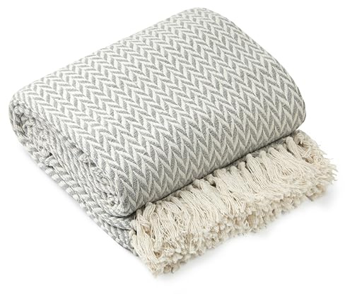 Emma Barclay Throw Blanket For Sofas Bed Extra Large Recycled Cotton Throws For Settees In Grey Throw Scandi Woven Blankets - Cherokee Collection 50 x 60 (127cm x 152cm) Grey