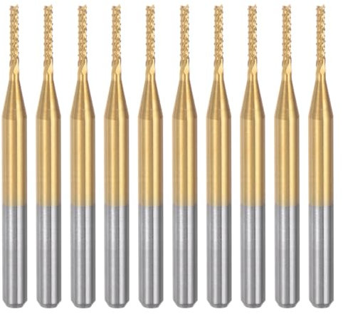 QUARKZMAN 10Pcs Fraises en Carbure de Tungstène Revêtu de Titane de 1,2 mm pour Gravure et Fraisage CNC Sur Machine PCB, Queue de 3,175 mm