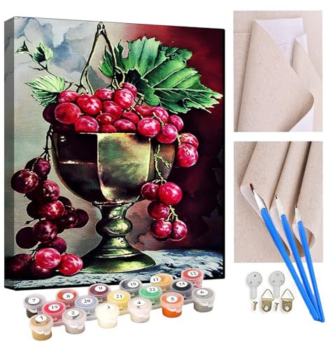 KANGBAWA Paint by Numbers for Adults Watercolor Grape Fruit Plate DIY Oil Paint by Number Kits on Canvas Adult Paint by Number with Brushes Art Crafts 16x20(Frameless)
