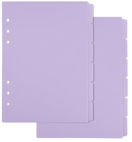 SUPERFINDINGS 2 lot de 12 feuilles de Séparateurs de Classeur A5 en Plastique Violet avec Onglets 6 intercalaires à Anneaux Pages de Séparation de Classeur avec 6 onglets pour Agenda Carnet de Notes