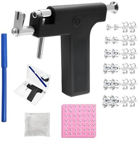 XIAQICA Perce Oreille, Perceur D'oreille Kit Piercing Oreille avec 98 Boucles D'oreilles + 6 Paires Boucles D'oreilles Acier Inoxydable + 20 Comprimés Nettoyage, Adaptés aux Hommes et aux Femmes