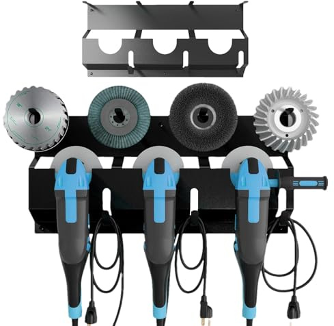 Winkelschleifer-Rack | 3 Bay Winkelschleifer Halter | Winkelschleifer Halterung Halter mit befestigten 4 Haken zur Aufbewahrung von Scheiben und 3 Haken zum Organisieren von Kabeln |