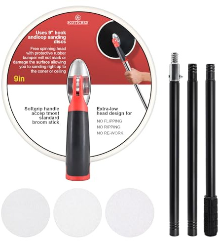 QZATACAEN Drywall Pole Sander,9 Inch Radial Round Pole Sander with 47inch Extension Pole for Dry Wall,Include 3pcs Sanding Sheets 80, 100，150 Grits