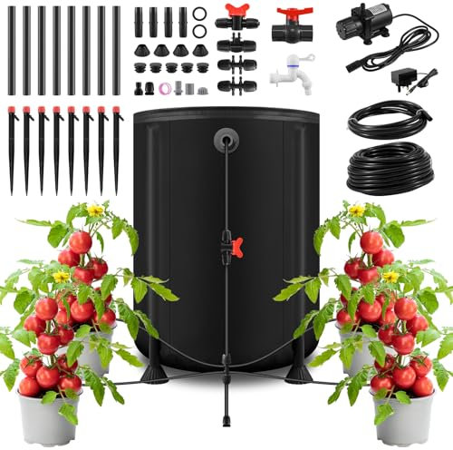 papasbox Drip Irrigation System Kit, Plant Waterer with 30W Waterproof Pump & 50L Bucket, Hose 10mm 6mm, Watering System for Indoor/Balcony/Greenhouse/Garden Plants