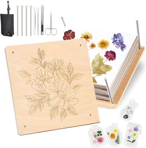 ZYNERY Grande pressa per fiori per adulti e bambini, 10 strati 28 x 28 cm, kit di pressatura per fiori in legno, regalo per gli amanti delle piante fai da te e dell'artigianato (legno)