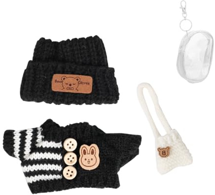 LEWOTE Set di Abbigliamento per Bambola 17cm, Cappello Abito Ornamenti Accessori Set [Con Borsa di Stoccaggio di Abbigliamento Bambola] (Black Hat/Black Clothes/White Bag)