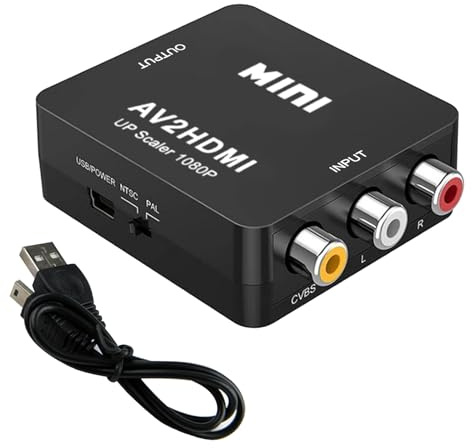 BOULESENM RCA auf HDM1, Video-Audio-Konverter-Adapter unterstützt 720 1080P, AV-auf-HDM1-Adapter, HDM-Audio-Extraktor, für Kamera/PS2/SNES/VHS/Xbox/PS4/TV/DVD/Wii/unterstützt PAL