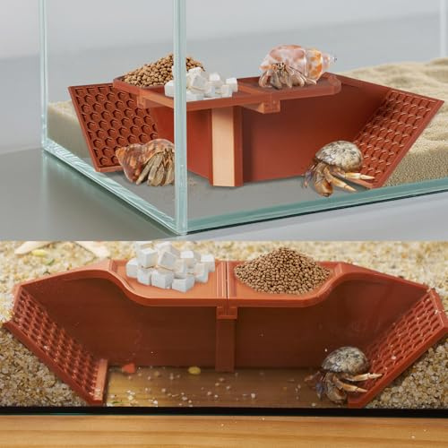Swirge Hermit Crab Underground Hideout Cave Corner, 3 in 1 Habitat Shelter with Food Bowls, DIY Hermit Crab Climbing Toy Accessories (Brown)