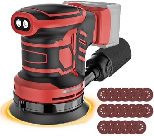 Lijadora orbital para batería Mil-waukee de 18 V, lijadora inalámbrica sin escobillas de 5 pulgadas con 6 velocidades variables 9700-19000 RPM, 20 discos de lijado y colector de polvo, lijadora