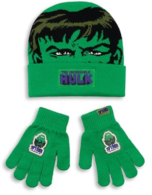 Marvel The Incredible Hulk Berretto verde e guanti per ragazzi | Accessori caldi invernali per bambini | Articoli essenziali per il divertimento all'aperto e il tempo libero