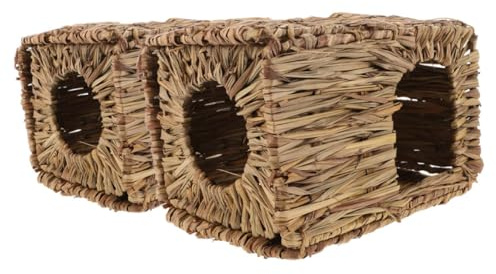 FIXOSHEE 2PCS Foldable Grass House for Rabbits and Guinea Pigs Portable Cozy Hideout with Space-saving Design Interactive Small Animal Tunnel for Indoor and Outdoor Use
