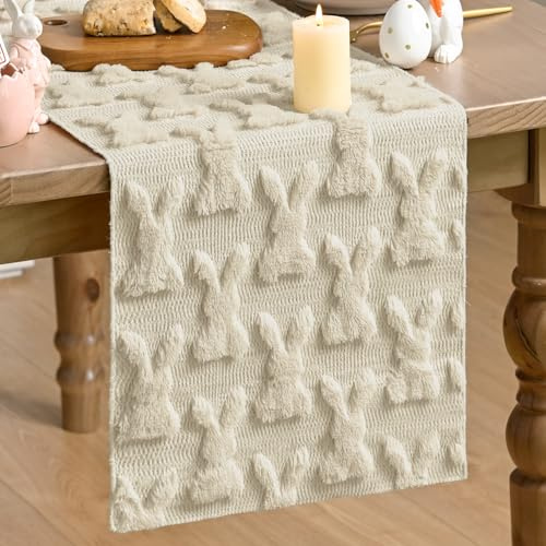 Artoid Mode Weich Plüsch Samt Faux Pelz Beige Hase Ostern Tischläufer, Frühling Küche Tisch Urlaub Party Dekor 33x183 cm