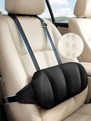 Cojín Lumbar para Asiento de Coche con Soporte de Espuma Viscoelástica para la Zona Lumbar y la Cintura Diseño con Punta Convexa Funda Lavable Correas Ajustables para Vehículos Viaje Silla de Oficina