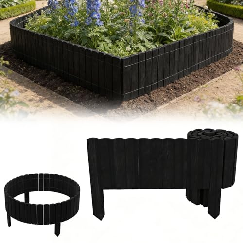 YRHome Valla de jardín flexible para césped, 20 cm de altura, color negro, 200 cm de largo, valla de madera para parterres, bordes cortadores y vallado de jardín, cercado de arriates