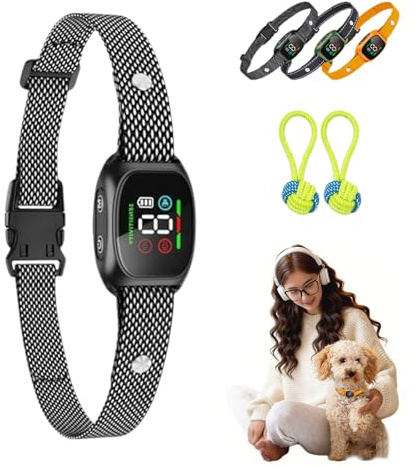 Collare Antiabbaio per Cani con Rilevamento Intelligente, Collare a Vibrazione Etico, Collare da Addestramento Impermeabile IP67 per Bloccare l'Abbaio, per Cani di Taglia Piccola, Media e Grande (A)