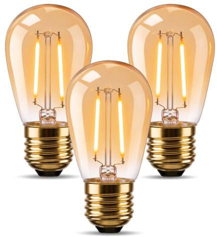 Vintage Edison Ampoule E27 LED, 2W Blanc Chaud 2200K, Equivalent 20W Incandescence, Rétro Verre Ambré, 200LM, Non-Dimmable, S14 Ampoule LED E27 Filament pour Maison,Café,Décoration, Lot de 3