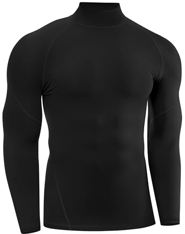 Runhit Black Compression Base Layer Mock Turtle Neck Tops for Men, Quick Dry Long Sleeve T Shirt Mens, Breathable Thermal Sports Undershirt for Gym Running Workout Fitness Training XL