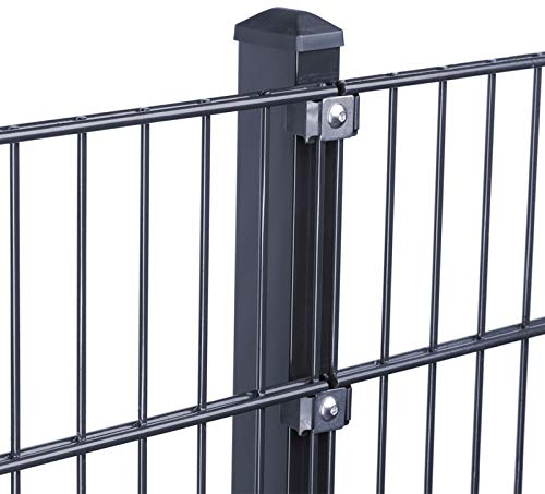 HORI® Doppelstabmattenzaun Komplettset I Metallzaun Gartenzaun I Robust und wetterfester Zaun I Höhe 163 cm I Anthrazit I RAL 7016 I mit Klemmhaltern I Zaunlänge 15 m