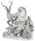 meindekoartikel Exklusive Winterszene Deko-Figur – Weihnachtsmann mit Tieren – sehr detailliert aus Poly – Silber/weiß B16xH19xT13cm