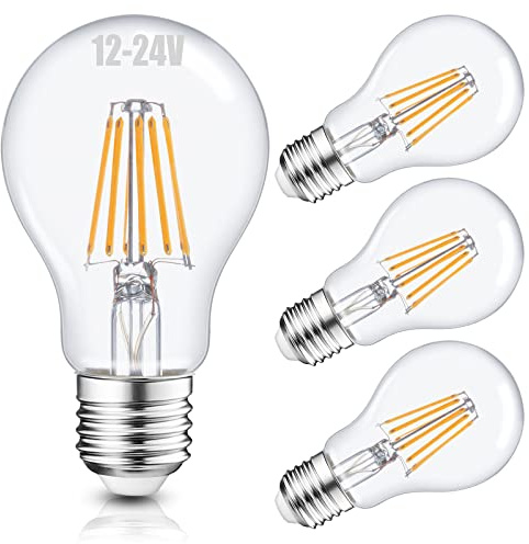 Haian 12V LED Bulb 6W 600Lm E26/E27 Standard Base 60W Equivalent 12 Volt Low Voltage Lights AC/DC 12-24V A19 Lamp,Warm White 2700K,Off Grid Solar Battery System Lighting,RV,Marine LED Lights,4 Pack