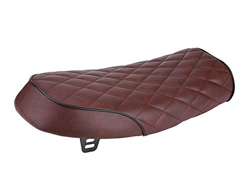 Aramox Sitzbank Cafe Racer Motorrad Sitz, PU Leder Vintage Cafe Racer Sitz Motorrad Flach Sattelkissen für CG125 GN CG CB400SS(Braun)