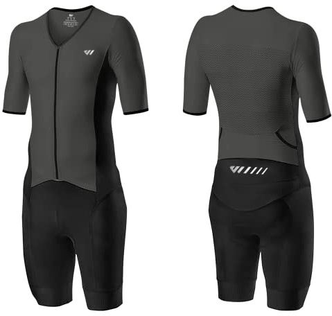 Lo.gas Herr Pro Trisuit kortärmad triathlondräkt för ironman-racing och triathlontävlingar – högkvalitativ triathlondräkt för män, grå, M