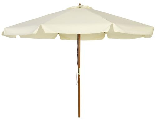 Outsunny Parasol droit parasol de jardin rond grande taille de jardin Ø 3 m bois de bambou beige