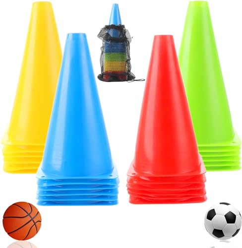 AKOLAFE 24 pièces Cônes d'Entraînement avec Sac de Transport 23 x 13.5 cm Entrainement Football 6 Couleur Cone de Signalisation Lots de Marquage pour Plot Sport, Intérieur ou Extérieur, Sport, Jeux
