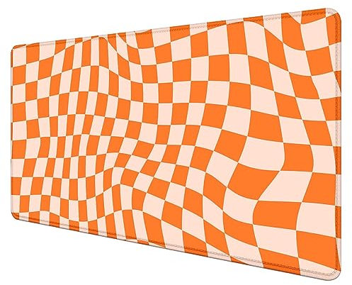 SXCKANG Orange Kariertes Großes Mauspad - Boho-Schreibtischunterlage Mit Genähten Kanten, Kawaii-Design, Tastatur-Pad, Schreibtischzubehör Für Frauen, Büro, Gaming-Dekor, 90 x 40 cm