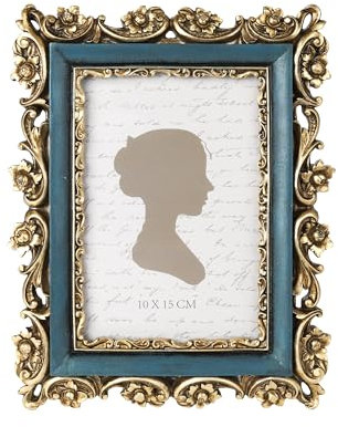 Sunlit Vintage Picture Frame 4x6 Inch, Luxury Antique Photo Frames with Glass Front, Retro Blue and Gold
