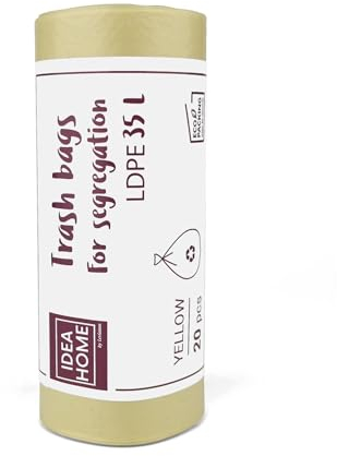 D.RECT Bin Bags 35L - Bin Liners 20 Pieces - Rubbish Bags - Bin Bag Perfect for Everyday Use, Household, Office, Kitchen & Caterers, Yellow
