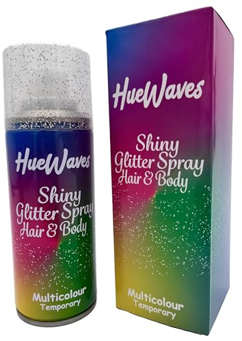 Hue Waves Multicolour Hair & Body Glitter Spray 120ml – Instant Sparkle for Festivals & Parties, Easy Wash-Out, Cruelty-Free, Gift-Ready Rainbow Box