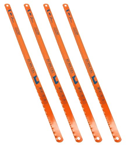 4 hojas de sierra para metales, 300 mm, 24 tpi, hoja de sierra de mano universal de alto rendimiento, de acero aleado, para madera, metal y plásticos (naranja)