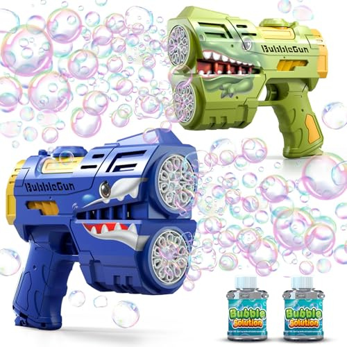 Jasny 2 Pack Bubble Guns for Kids, LED Light Up Rechargeable Bubbles Machine Blower with 2 Bottles Refill Solution for Toddlers 4-8, Wedding Birthday Gift