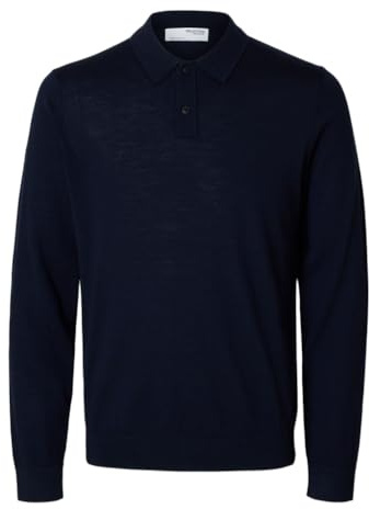 SELETED Homme SLHTRAY LS Knit Merino Polo Noos, Blazer Blu Marine, L