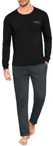 Uniexcosm Mens Pyjamas Set Long Sleeve with Pockets Winter Sleepwear Loungewear Nightwear Set for Home Casual