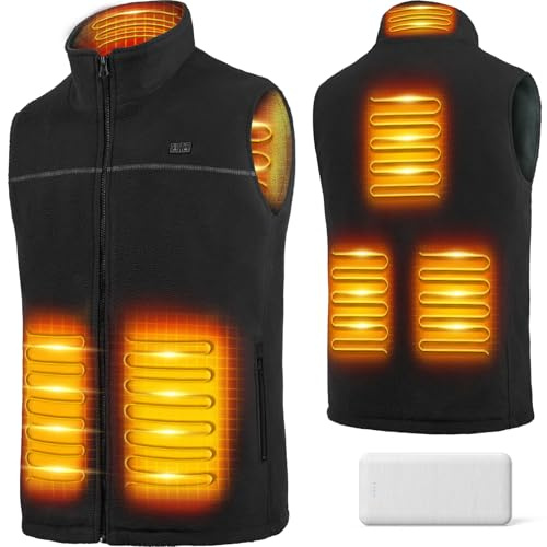 LABCOOL Heated Gilet for Men Women- Heated Vest with Micro-fleece - USB Powered 6-Zone Heating & 3 Heat Settings - 10000mAh Power Bank - Machine Washable - Ideal for Outdoor