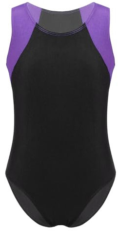 CHICTRY Kinder Junge Ballettanzug Ärmellos Sport Body Patchwork Tanz Leotard Rundhals Overall Einteiler Jumpsuit Kurz Fitness Casual Sportswear Violett 170