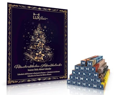 Luxflair Calendario dell'Avvento 2024-48 bastoncini d'incenso, 24 fragranze, supporto incluso per sorprese profumate quotidiane, tempo d'Avvento, idee regalo