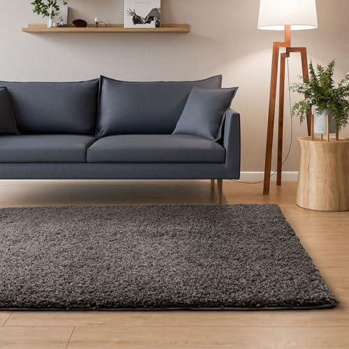 Interiyou Alfombra Pelo Largo Sofia - 200x250 cm Gris - Esponjosa y Lisa - Lavable y Antideslizante - Textura Larga Suave